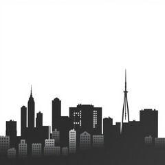 Obraz premium Sunset skyline silhouette with vibrant orange and yellow hues illuminating the city creating a tranquil and serene atmosphere silhouetted skyline cityscape architecture illustration building city vect