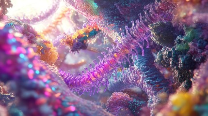 Fototapeta premium Colorful fractal organism glows, vibrant background, digital art, science fiction