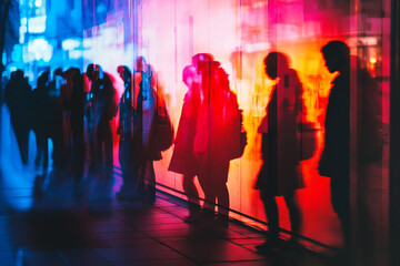 Image of group of diverse people silhouettes standing together in a line generative ai