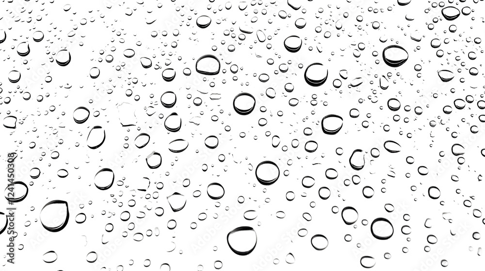 Aufkleber Stunning close up of shimmering water droplets on a glass surface creating a mesmerizing abstract pattern of light texture and reflection  The transparent liquid forms a crisp minimalist