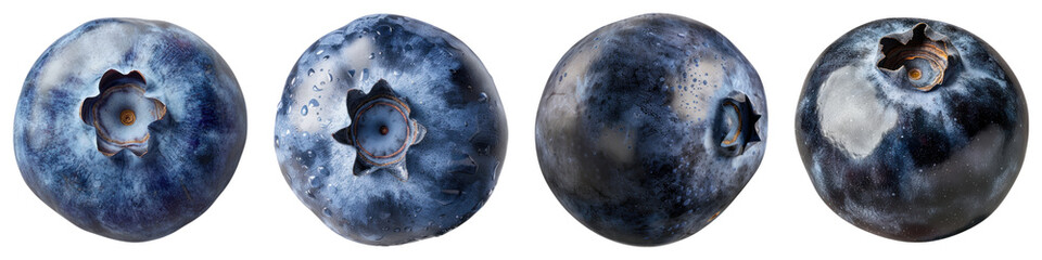 Naklejka premium Blueberry isolated on transparent background, PNG, Set of