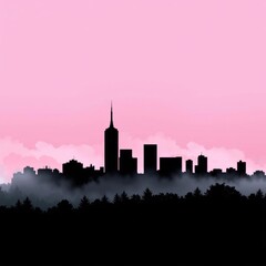 Fototapeta premium Urban elevation - contemporary double exposure wallpaper of city skyline blended with mountain range silhouette for graphic design silhouetted skyline cityscape architecture illustration building city