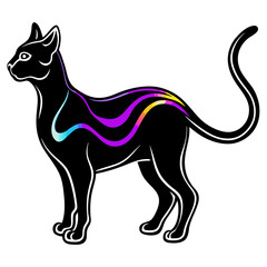 Sleek Feline Silhouette with Vibrant Gradient Colors and Neon Glow in Abstract Digital Art
