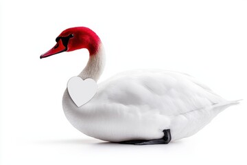 Fototapeta premium A beautiful swan with a heart-shaped feature resting gracefully against a white background.