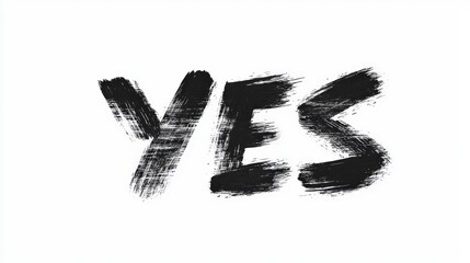 Bold Black Brushstroke Text "YES" on White Background in Abstract Artistic Style for Creative Projects