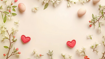 A flat lay arrangement featuring delicate blossoms and soft hues, ideal for a heartfelt Mother's Day, Easter, or Valentine’s Day greeting. The open copy space allows for personalization