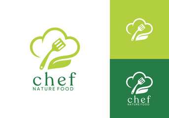 leaf with chef hat logo. nature food, restaurant, catering vector graphic design