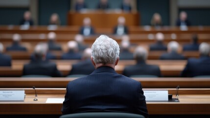Fototapeta premium Professional Meeting with Formal Attire and Serious Discussion Focused on Government or Corporate Decisions