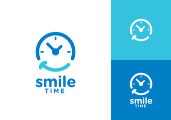 simple smile and time logo design vector graphic
