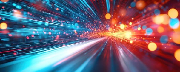 Digital highway data streams in vibrant tunnel