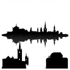 Stylized city skyline silhouette at sunset with vibrant colors and abstract shapes silhouetted skyline cityscape architecture illustration building city vector