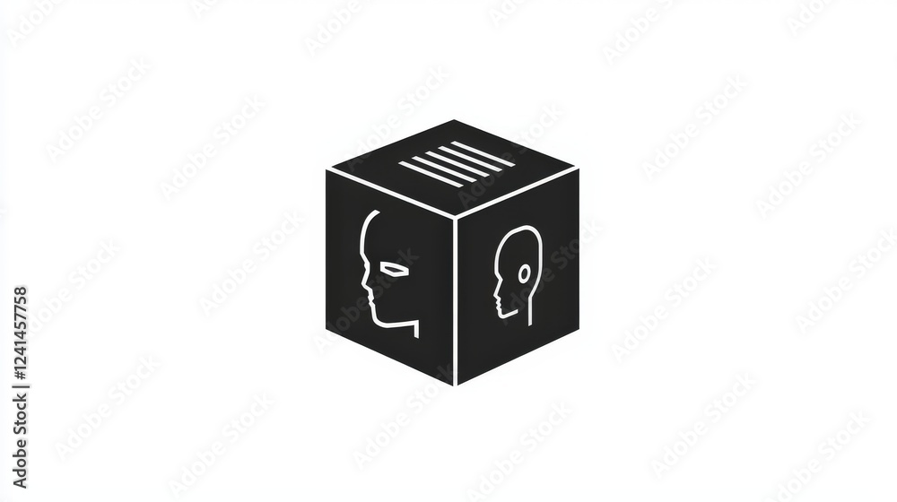 Wall mural minimalist black and white logo design featuring abstract faces on a cube with simple lines for mode
