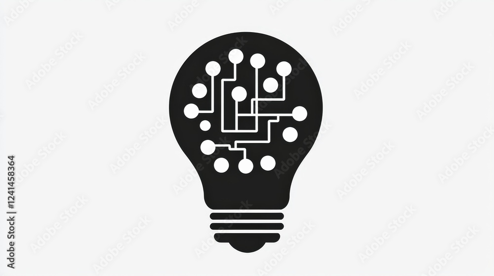 Canvas Prints minimalist black light bulb design with abstract circuit pattern on white background