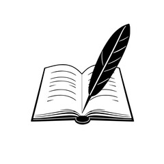 Elegant Quill Pen on Open Book: A Symbol of Literary Passion and the Art of Writing