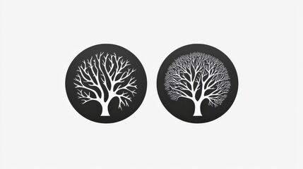 Minimalist Black and White Tree Logos Featuring Distinctive Designs on Clean Background