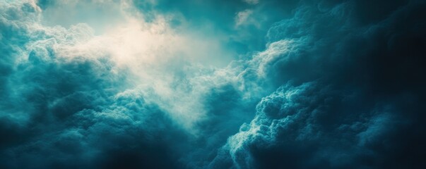 Dramatic teal sky, cloudscape, sunlight, background, design