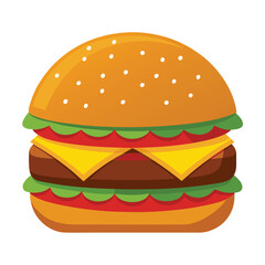 Big Hamburger Vector Illustration - Cartoon Clipart & Line Art Design.eps