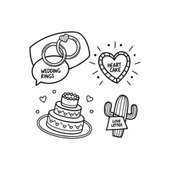 Valentine's Day Doodle Det, Wedding Rings and Heart-Shaped Cake
