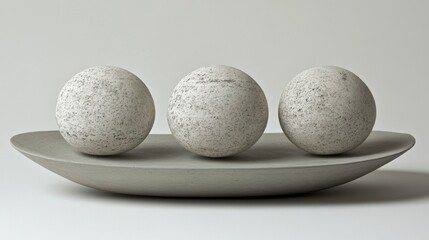 Elegant Modern Sculptural Display of Three Textured Gray Spheres