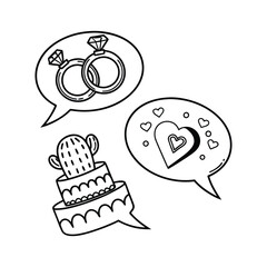 Valentine's Day Doodle Det, Wedding Rings and Heart-Shaped Cake
