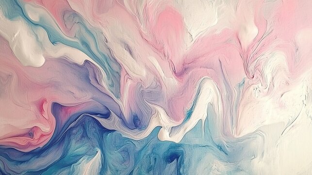 Pink-toned swirls of liquid paint create a textured, colorful background