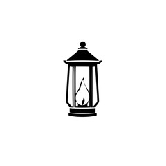 Vintage Lantern Illustration: Classic Oil Lamp with Flame, Home Decor, Simple Black and White Design