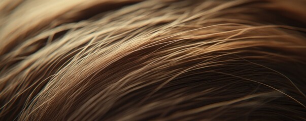Close-up brown hair texture;  soft light;  blurred background;  haircare ad