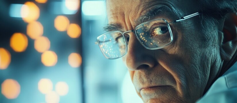 Serious senior scientist lab bokeh