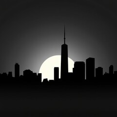 Silhouette of a modern city skyline at dusk with a vibrant pink and blue gradient sky silhouetted skyline cityscape architecture illustration building city vector