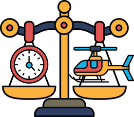 A scale with a clock and a helicopter on it