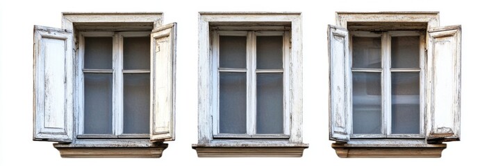 Elegant Aged Wooden Windows of a Historic Building