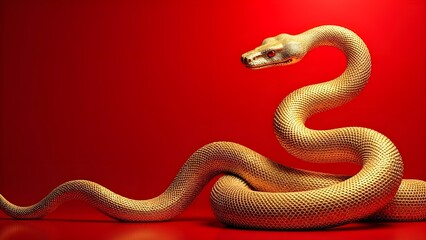 Obraz premium Golden snake red background