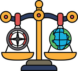 A scale with a compass on one side and a globe on the other