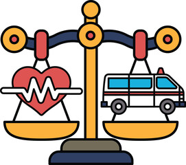 A scale with a heart on one side and a van on the other