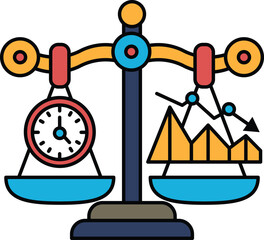 A scale with a clock on one side and a graph on the other