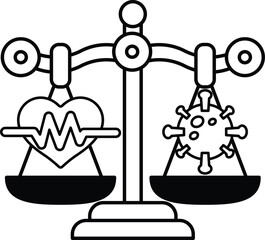 A scale with a heart on one side and a virus on the other