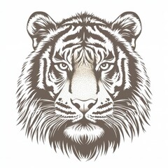 Fototapeta premium Majestic Tiger Head Illustration Wild Cat Portrait Sepia Tone Graphic Design