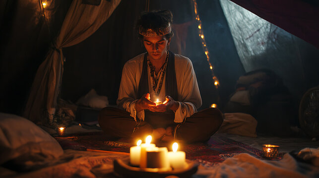  A mysterious fortune teller offering cryptic guidance in a candlelit tent (2)