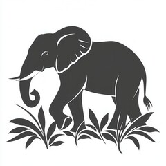 Fototapeta premium Majestic African Elephant Silhouette Walking Amidst Lush Vegetation
