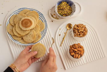 Typical food used in the month of Ramadan. We call it in Egypt Yameesh Ramadan. 
This photo includes different types and shapes of dried Apricot used in juices for Iftar
