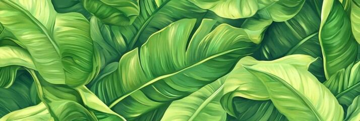 Fototapeta premium Tropical Lush Green Leaves Pattern - Vibrant Botanical Art