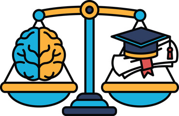 A scale with a brain and a book on it