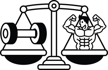 A man with a muscular build is on one side of a scale