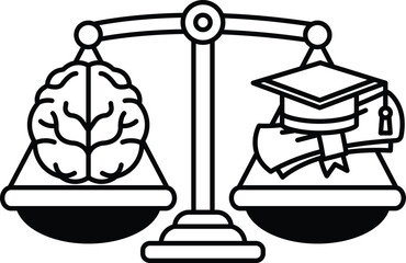 A scale with a brain on one side and a graduation cap on the other