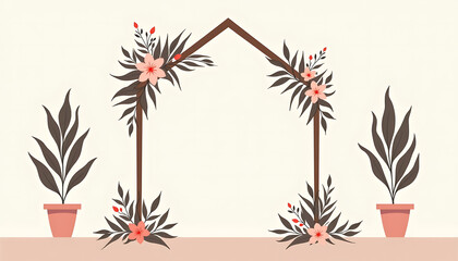 Obraz premium Floral archway with potted plants on light background