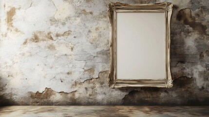 Aged Concrete Wall with Empty Picture Frame: A Grungy Interior Design