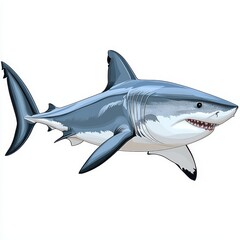 Obraz premium Powerful Great White Shark Ocean Predator Detailed Illustration Graphic