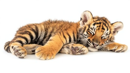 Adorable Tiger Cub Sleeping Peacefully on a Soft Surface