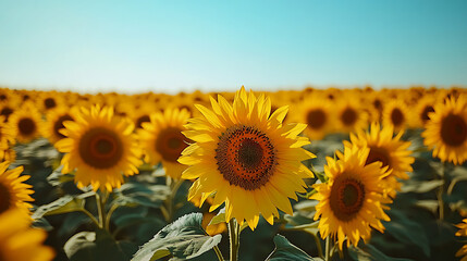 Fototapeta premium Vibrant Sunflower Field at Golden Hour