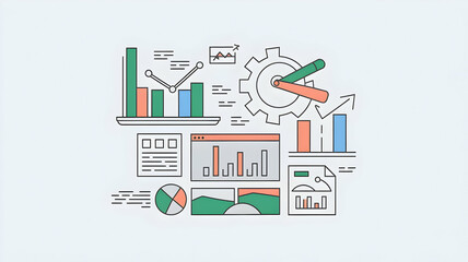 Obraz premium Data analytics icon set. Statistical science data information. Containing financial profit graph, database, statistics, chart, presentation, performance. Review results documents. Vector illustration